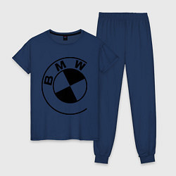 Пижама хлопковая женская БМВ значок, цвет: тёмно-синий