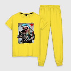 Пижама хлопковая женская Чувак-акула боец спецназа, цвет: желтый