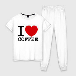 Пижама хлопковая женская I love coffee, цвет: белый