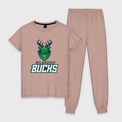 Пижама хлопковая женская Milwaukee Bucks NBA, цвет: пыльно-розовый