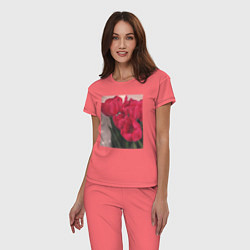 Пижама хлопковая женская Тюльпаны красные, цвет: коралловый — фото 2