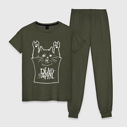 Пижама хлопковая женская Dead by April - cat rock, цвет: меланж-хаки
