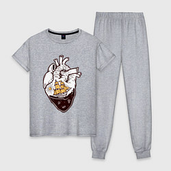 Пижама хлопковая женская Сердце корабля, цвет: меланж