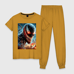 Пижама хлопковая женская Ужасный Веном - неоновое свечение, цвет: горчичный