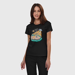 Пижама хлопковая женская НЛО на пляже, цвет: черный — фото 2