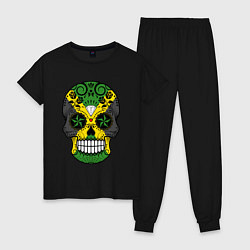 Пижама хлопковая женская Jamaica skull, цвет: черный