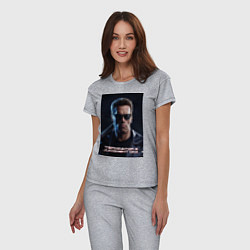 Пижама хлопковая женская Арнольд - терминатор, цвет: меланж — фото 2