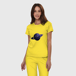 Пижама хлопковая женская Планета арт, синяя с кольцом, цвет: желтый — фото 2