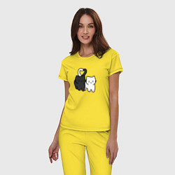 Пижама хлопковая женская Влюбленные котики - черный и белый, цвет: желтый — фото 2