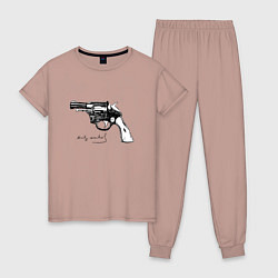 Пижама хлопковая женская Andy Warhol revolver sketch, цвет: пыльно-розовый