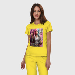 Пижама хлопковая женская Barbie - punk guitarist ai art, цвет: желтый — фото 2