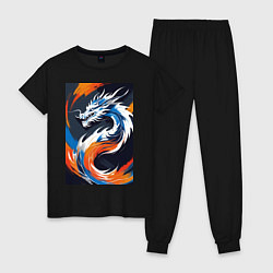 Пижама хлопковая женская Дракон в вихре красок, цвет: черный