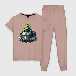 Пижама хлопковая женская G2 esports team - cyber Shrek, цвет: пыльно-розовый