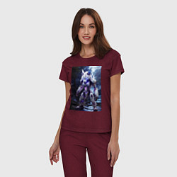 Пижама хлопковая женская Киборг лиса с неоновой подсветкой, цвет: меланж-бордовый — фото 2