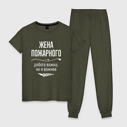 Пижама хлопковая женская Жена пожарного важна, цвет: меланж-хаки