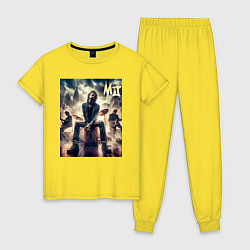 Пижама хлопковая женская Rolling Stones - Mick Jagger, цвет: желтый