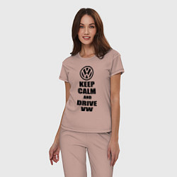 Пижама хлопковая женская Keep Calm & Drive VW, цвет: пыльно-розовый — фото 2