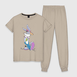 Пижама хлопковая женская Bugs Bunny in the sneakers, цвет: миндальный