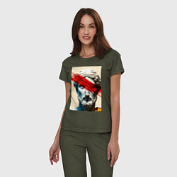 Пижама хлопковая женская Штрих на античной статуе, цвет: меланж-хаки — фото 2