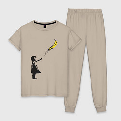 Пижама хлопковая женская Девочка и банан, цвет: миндальный