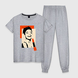Пижама хлопковая женская Девушка с помадой в стиле поп-арт, цвет: меланж