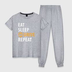 Пижама хлопковая женская Eat sleep drive, цвет: меланж