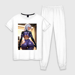 Пижама хлопковая женская Девушка-киллер с двумя пистолетами, цвет: белый