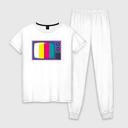 Пижама хлопковая женская Ретро телевизор, цвет: белый