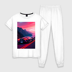 Женская пижама Суперкар едет около океана