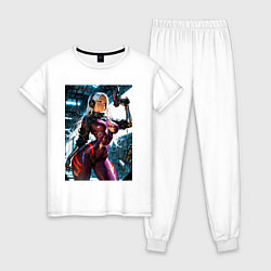 Пижама хлопковая женская Девушка с оружием в киберпанк стиле, цвет: белый