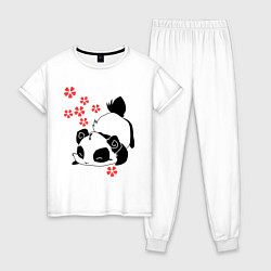 Пижама хлопковая женская Цветочная панда, цвет: белый