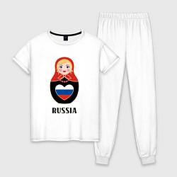Пижама хлопковая женская Матрёшка с триколором в сердце, цвет: белый