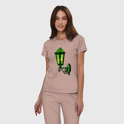 Пижама хлопковая женская Зелёный уличный фонарь, цвет: пыльно-розовый — фото 2