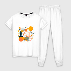 Пижама хлопковая женская Мышь в лесу абстракция, цвет: белый