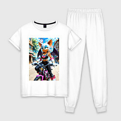 Пижама хлопковая женская Руж из Somic едет на мотоцикле, цвет: белый