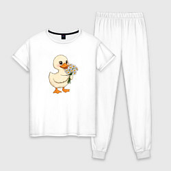 Женская пижама Милая уточка с букетом ромашек