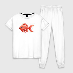 Пижама хлопковая женская Милая красная рыбка, цвет: белый