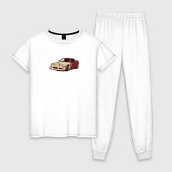 Пижама хлопковая женская Японская машина арт, цвет: белый