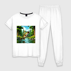 Пижама хлопковая женская Крупный улов - рыбалка, цвет: белый