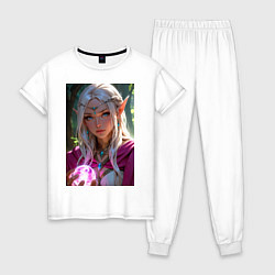 Пижама хлопковая женская Прекрасная эльфийка с магической сферой, цвет: белый