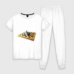 Пижама хлопковая женская Шахматные фигуры на деревянной доске, цвет: белый
