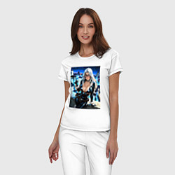 Пижама хлопковая женская Черная кошка с брилиантом на крыше здания, цвет: белый — фото 2