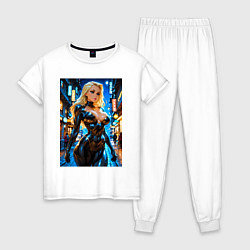 Пижама хлопковая женская Черная Канарейка на улице, цвет: белый