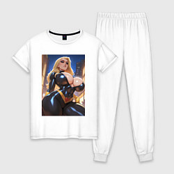 Пижама хлопковая женская Черная Канарейка на улице, цвет: белый