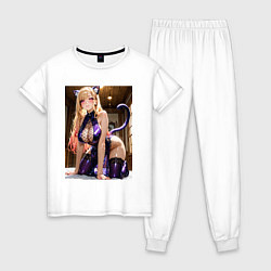 Пижама хлопковая женская Марин Китагава наряде гламурной кошечки, цвет: белый