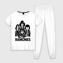 Пижама хлопковая женская Ramones силуэты, цвет: белый