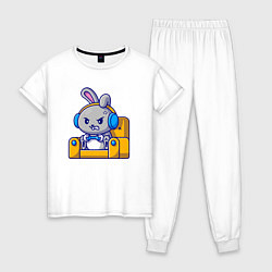 Пижама хлопковая женская Кролик геймер, цвет: белый