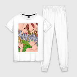 Пижама хлопковая женская Кицуне близнецы, цвет: белый