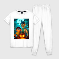 Пижама хлопковая женская Rick and Morty with pumpkin - halloween night, цвет: белый