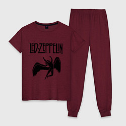 Пижама хлопковая женская Led Zeppelin, цвет: меланж-бордовый